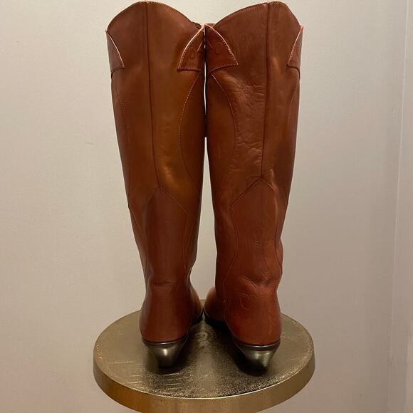 Vintage 80s Leather Boots 7 | Made in Brazil, Embossed Western Riding Boots, NEW - Picture 6 of 9